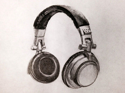 Heaphones drawing earphones grayscale headphones man made objects mechanical music pencil realistic