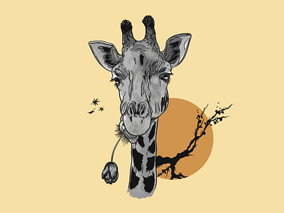Giraffe animal flower giraffe illustration illustrator tree