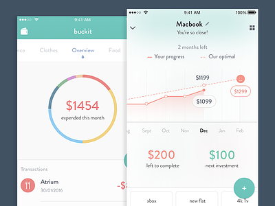 Buckit financial app app chart dashboard finance financial flat graph ios mobile saving transactions