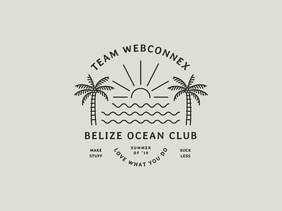Team Webconnex Belize Ocean Club company trip graphic design line drawing ocean palm trees sunset t shirt trip tropical typography vacation