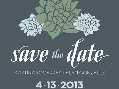 Save the Date blue green invitation jeeves save the date succulent wedding
