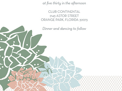 Invitation detail blue coral crosshatch green invitation neutra face succulents wedding