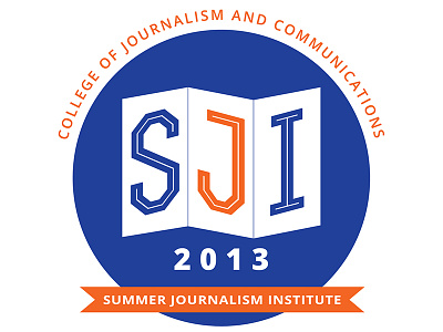 Summer Journalism Institute 2013 logo blue camp florida folded journalism logo orange summer camp uf university of florida