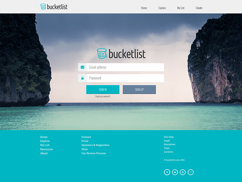 Bucketlist Login by Holly Marie Gibbs on Dribbble