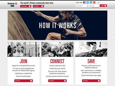 ReebokONE How it works active athletes fitness marketing reebok sign up social web web design