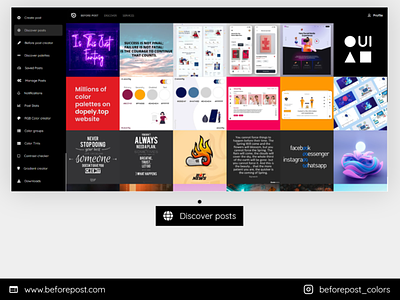 Beforepost 3d animation beforepost bookmark color colorpalette design extract graphic design illustration logo mobile motion graphics palette post save share text ui web