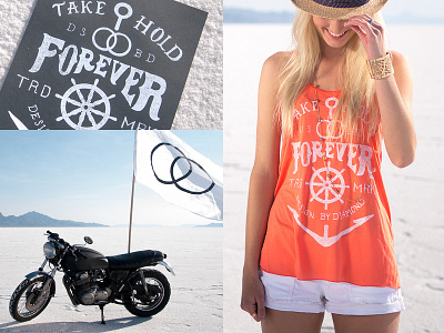Forever Tank brand clothing design by diamond fashion flag lettering motorcycle photo shoot print tank typography