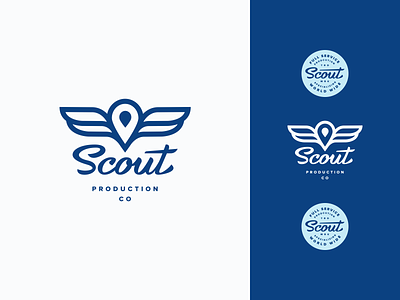 Scout Logo badge blue brand branding icon lettering logo logo design mark scout script typography wings