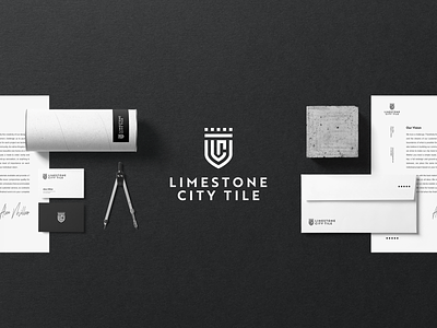 Limestone City Tile Branding black brand brand design brand identity branding crest crown logo monogram print tile