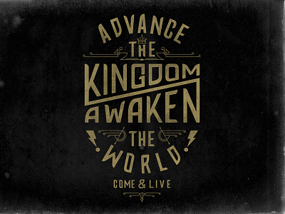 Advance The Kingdom arrows awaken crown kingdom lettering tee shirt design. texture typography world