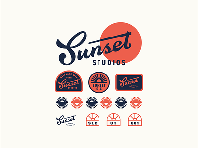 Sunset Studios Retro Script brand branding film illustration lettering logo photography studios sun sunset typography