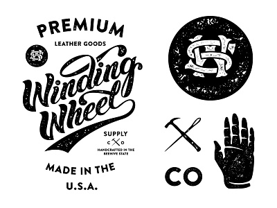 Winding Wheel Supply Co elements brand branding designbydiamond hand lettering logo monogram script texture typography usa vintage