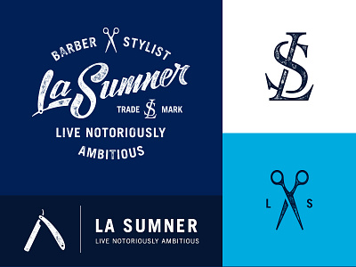 LaSumner Branding brand designbydiamond lasumner logo monogram nicholas damico scissors straight razor