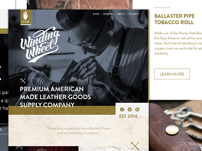 Winding Wheel Supply Co / comp brand layout leather logo ui vintage web design