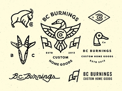 Bc Burnings - Branding Exploration b bc burnings brand branding c duck flag goat lettering logo monogram typography