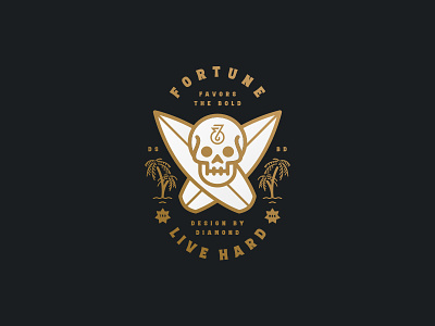 Design By Diamond - Fortune Favors The Bold badge designbydiamond fortune logo palm tree skull surf surf board