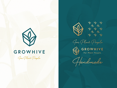 Growhive Branding brand branding gold green grow icon leaf logo pattern plant script