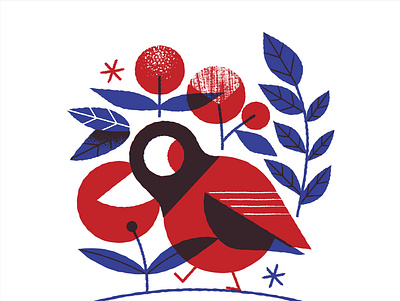 Suspicious bird character design design for silk screen print digital illustration flowers garden illustration