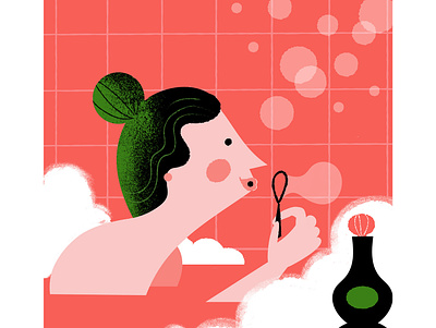 Bubble bath advertising bath bubble bath character digital illustration green happy illustration pink red woman