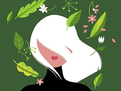 August breeze autumn beauty character digital illustration flowers green illustration leaves nature plants