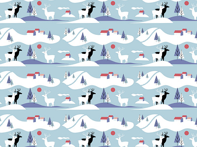 Reindeer Land Pattern digital illustration finland illustration landscape lapland pattern pattern design reindeers scandinavia snow