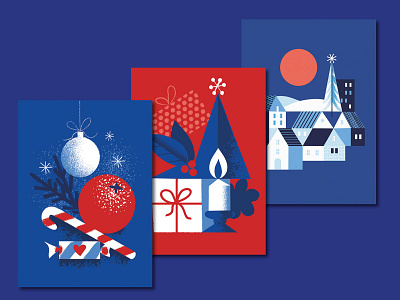 Red and Blue Christmas blue candy cane card design christmas card christmas tree digital illustration illustration red sparkle stars xmas