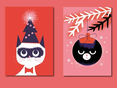 Cat Christmas Cards bah humbug card design cats christmas christmas card christmas tree digital illustration illustration jolly pink red