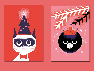 Cat Christmas Cards bah humbug card design cats christmas christmas card christmas tree digital illustration illustration jolly pink red