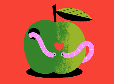 Worm Feelings apple digital illustration illustration love valentines day weekly warm up worms