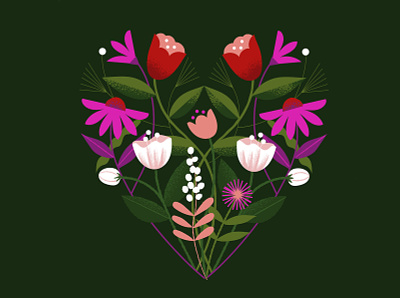Floral Heart bloom digital illustration floral flowers heart herbs illustration plants symmetry valentines day