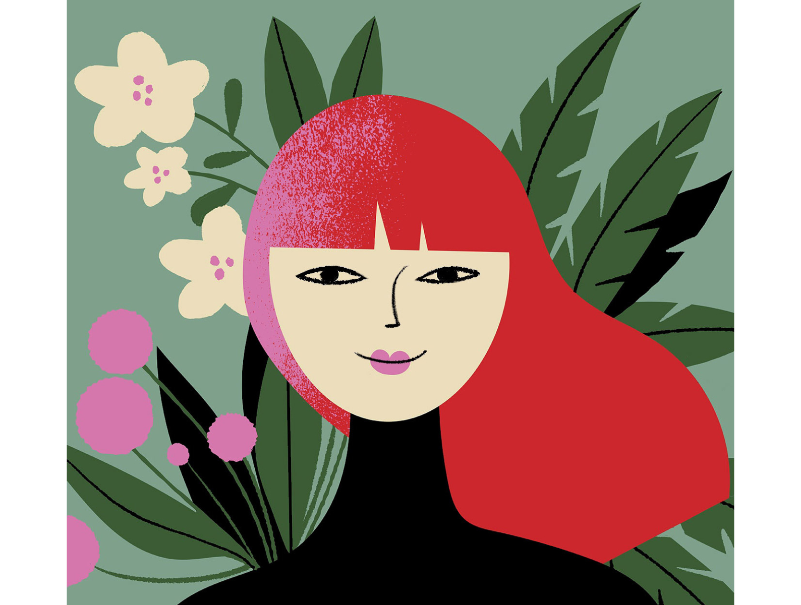 Women's day beauty character digital illustration flora flowers illustration redhead women