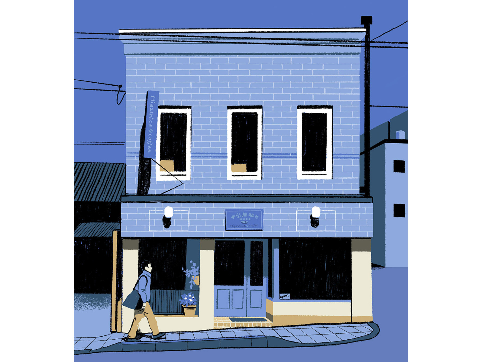 Blue Cafe blue cafe city cityscape digital illustration illustration japan kanazawa travel journal