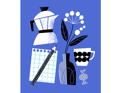 Weekend Plans blue coffee time digital illustration drawing flowers illustration planning still life