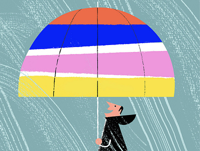 Positive thinking autumn digital illustration happy illustration positive rain retro stripes umbrella