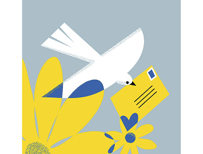 The Letter bird blue digital illustration flowers illustration letter message nature yellow