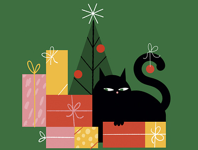 Gifted card illustration cat chrismas christmas card digital illustration illustration personal project