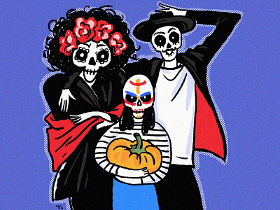 Skeleton Family halloween illustration