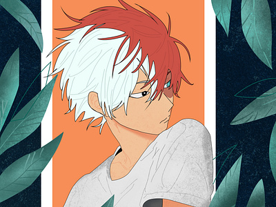 Shoto Todoroki anime dark design flat illustration vector