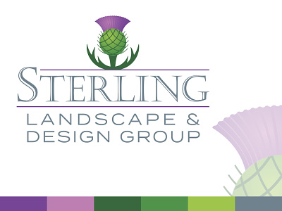 Sterling Landscape & Design Group - Logo design abstract art direction branding flower garden graphic design green identity design landscape design landscaping logo purple scotland sterling thistle tom owen