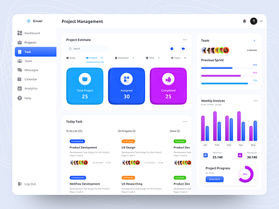 Project Management Dashboard clean creative dashboard design fintech interface logo minimal navigation product design project management task management tasks ui ui design ux ux design web web app web design