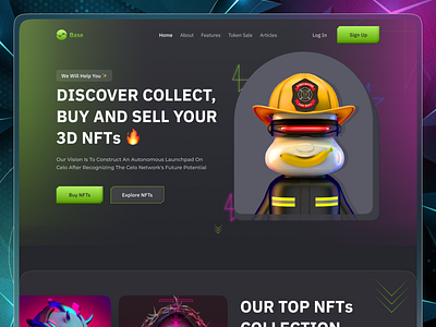 NFT : Landing Page Design 3d blur community creative crypto cryptocurrency dark design glass graphic design header illustration interface landing page nft nfts ui ui design uiux website