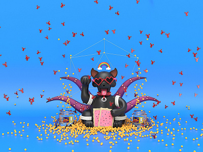 Lucky Kitty 3d cat cheese balls lobsters rainbows tentacles
