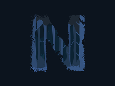 N 36daysoftype dark forest n night nocturnal stranger things trees type typography woods