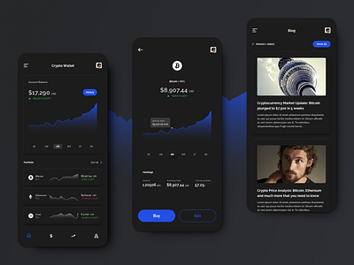 Crypto Wallet App Concept app bitcoin blockchain crypto crypto wallet dark dark ui exchange fintech interface mobile ui typography ui ux