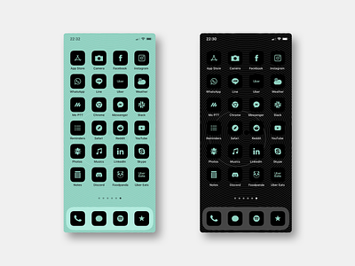 MINT – iOS 14 Customized Icons dark mode dark ui icon design icon set iconography ios 14 ios icons iphone icons minimal product design ui