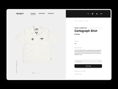 Carhartt WIP PDP exploration - UI concept dailyui dailyuichallenge e commerce ecommerce ecommerce app minimal online shop online store product detail page product page shopping typography ui ux web design web store