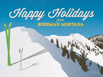 Happy Holidays bozeman bridger bowl card holiday montana mountains poster ski skiing vintage