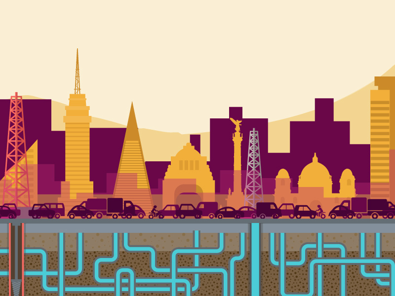Mexico city cdmx vector mexico illustration skyline city water pipes mexico city df