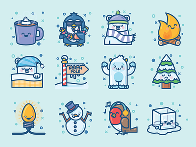 Winter Creatures Sticker Pack christmas cold emoji icons imessage snow stickers vector winter yeti