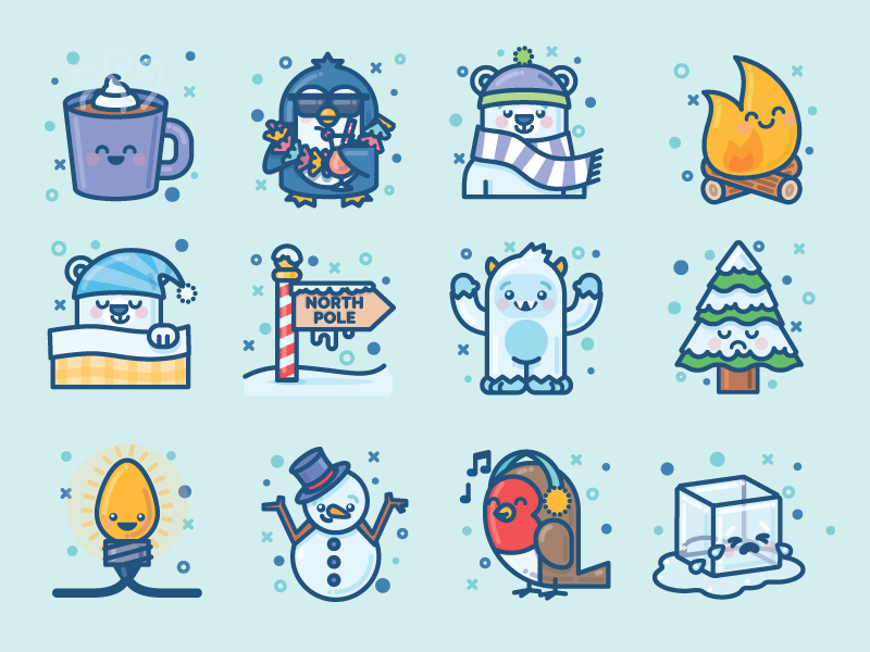Winter Creatures Sticker Pack emoji snow christmas yeti vector cold icons imessage stickers winter